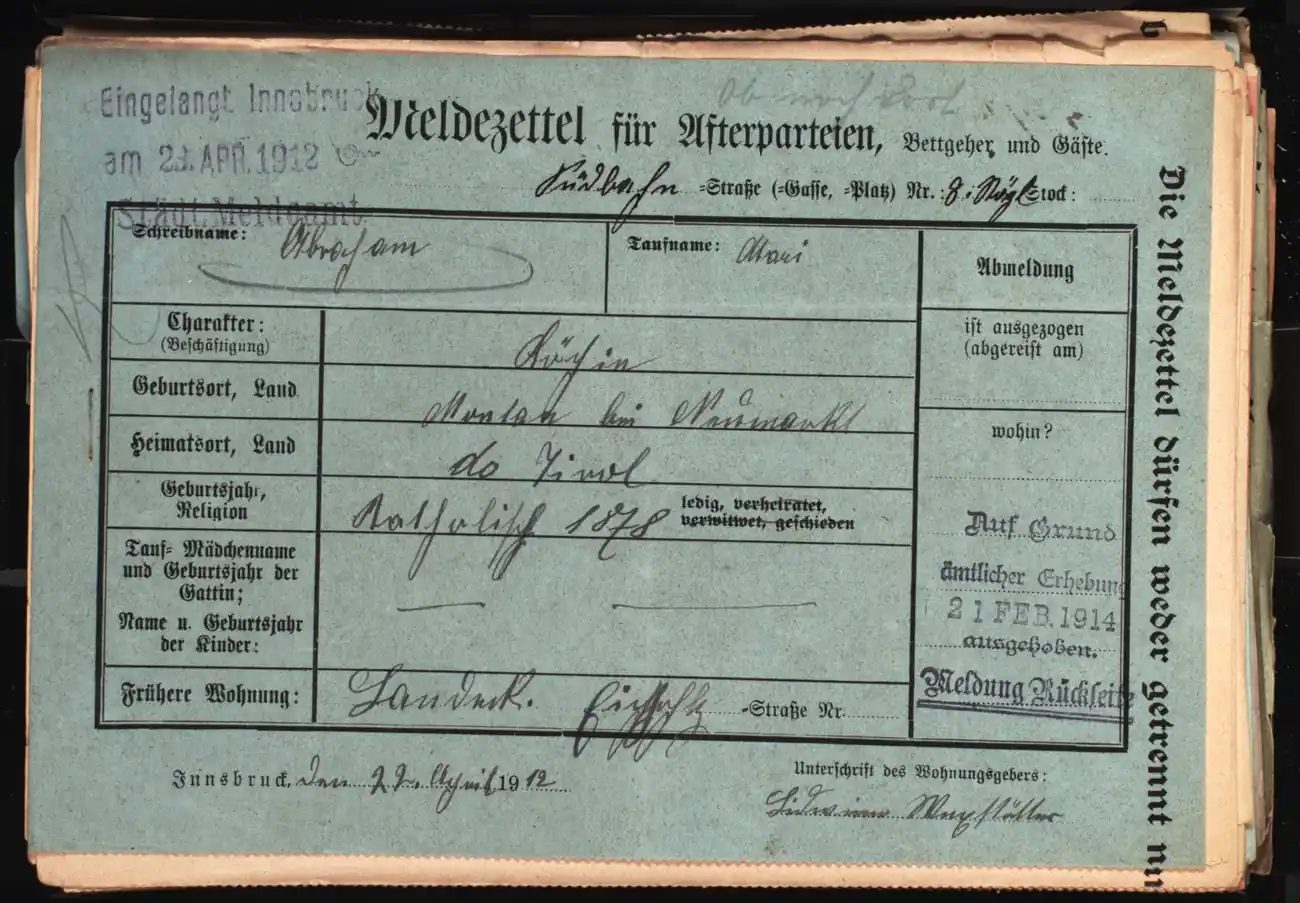 Meldezettel 0584, Vorderseite