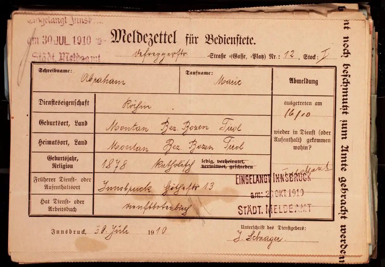 Meldezettel 0586, Vorderseite