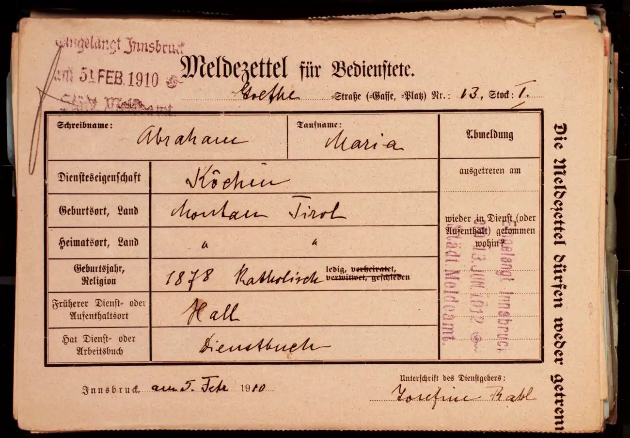 Meldezettel 0587, Vorderseite