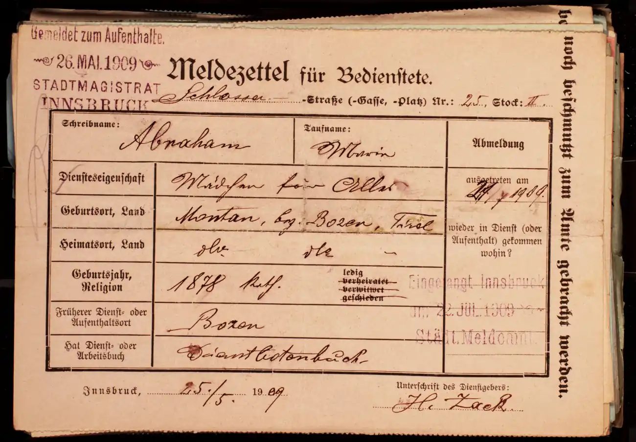Meldezettel 0588, Vorderseite