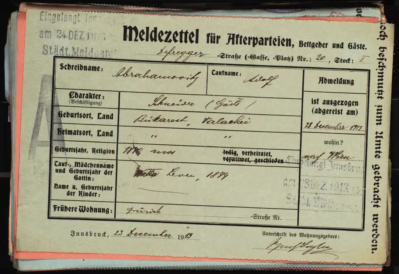 Meldezettel 0593, Vorderseite