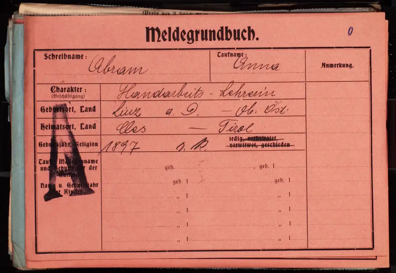 Meldezettel 0597, Vorderseite