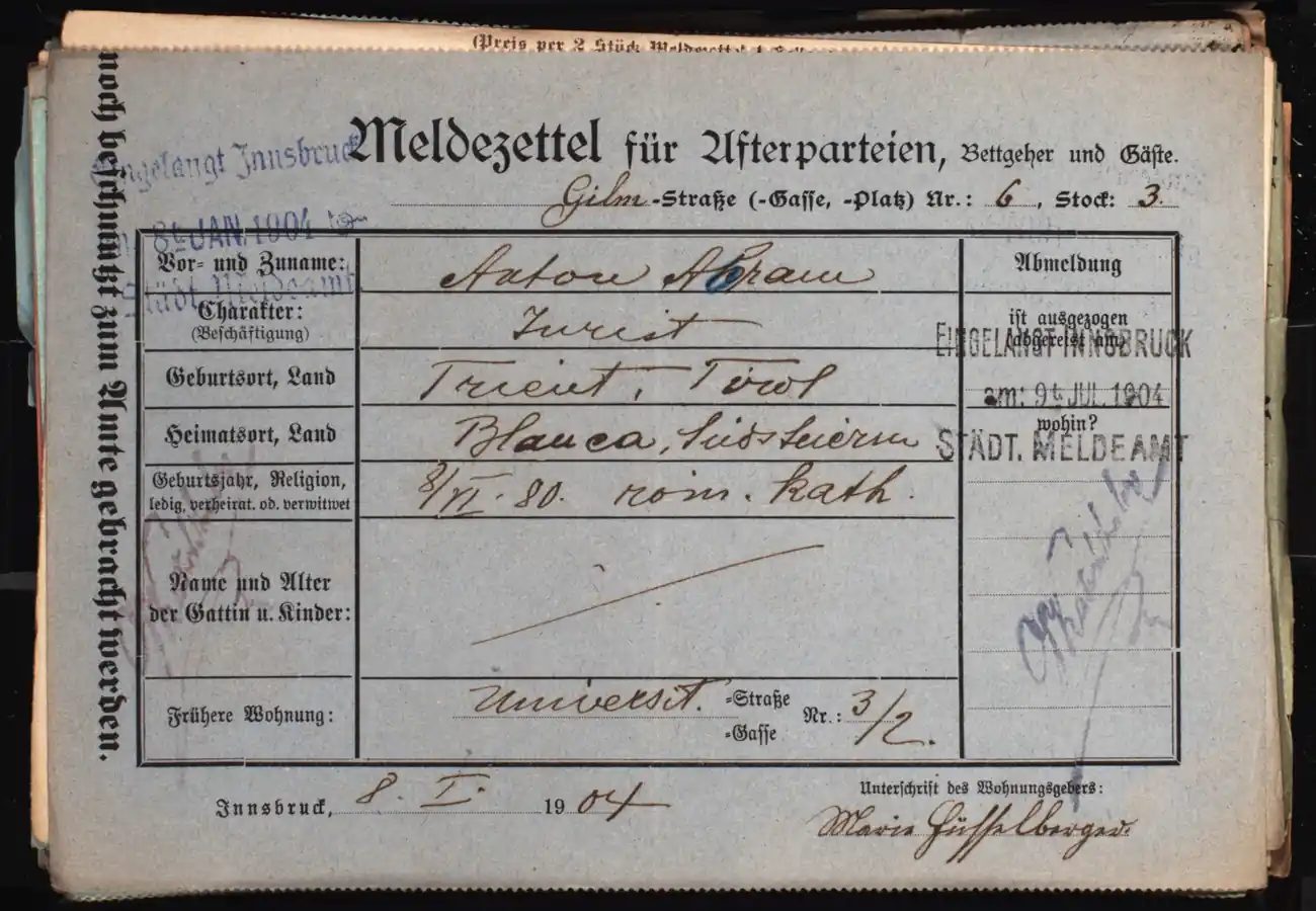 Meldezettel 0603, Vorderseite