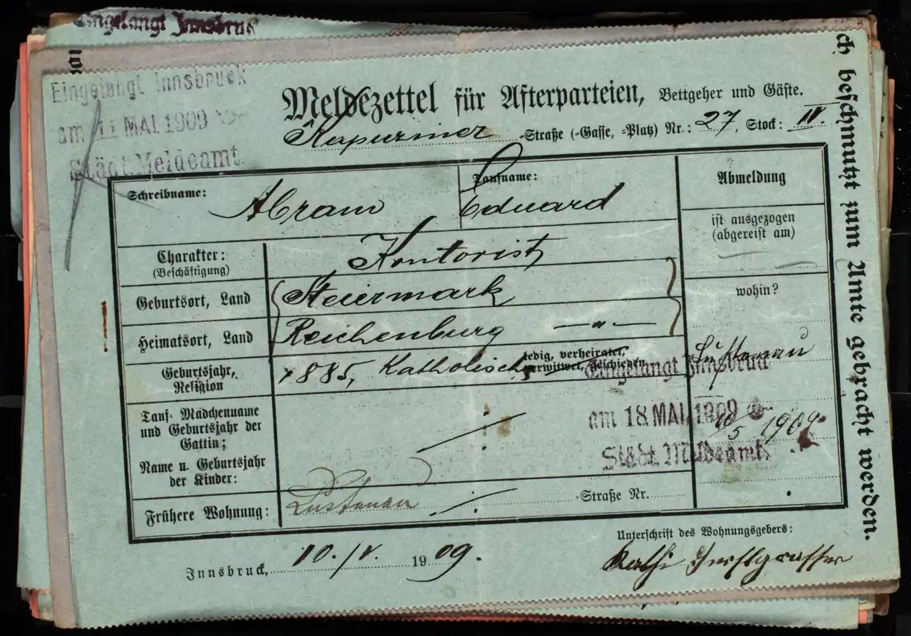 Meldezettel 0605, Vorderseite