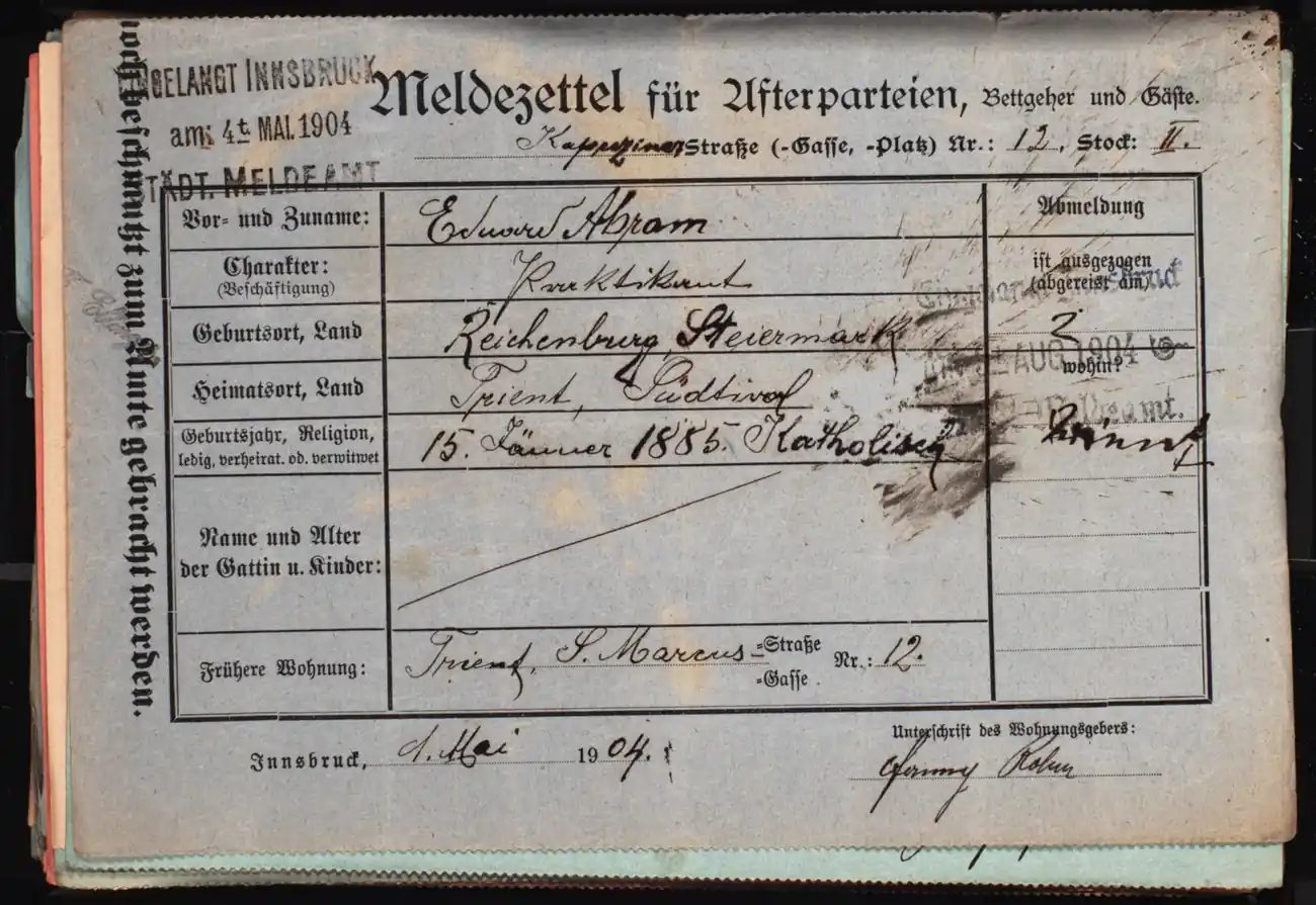 Meldezettel 0606, Vorderseite