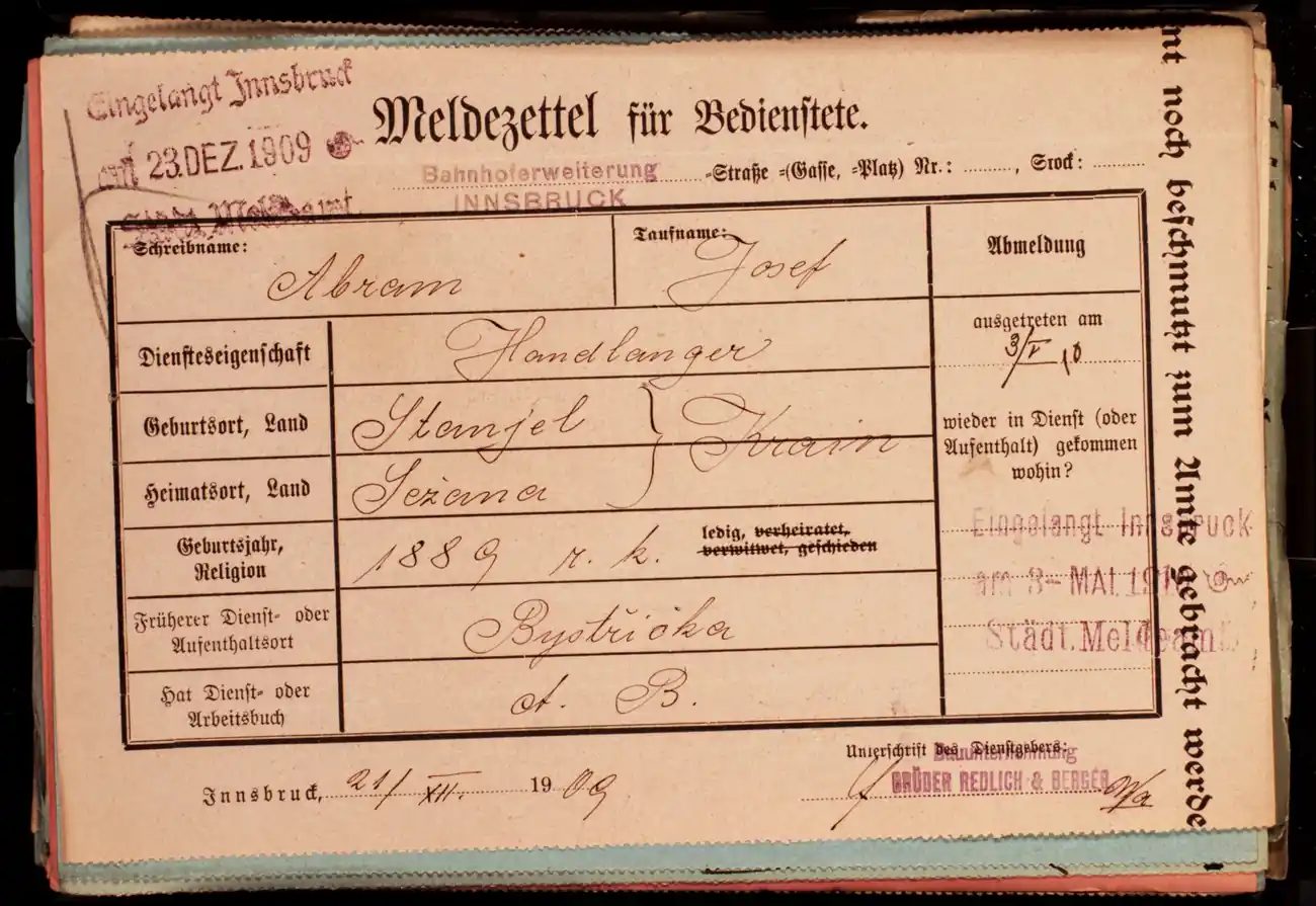 Meldezettel 0608, Vorderseite