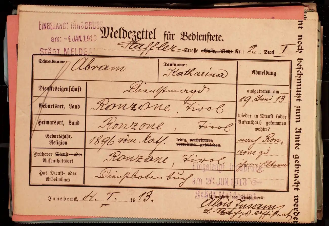 Meldezettel 0614, Vorderseite