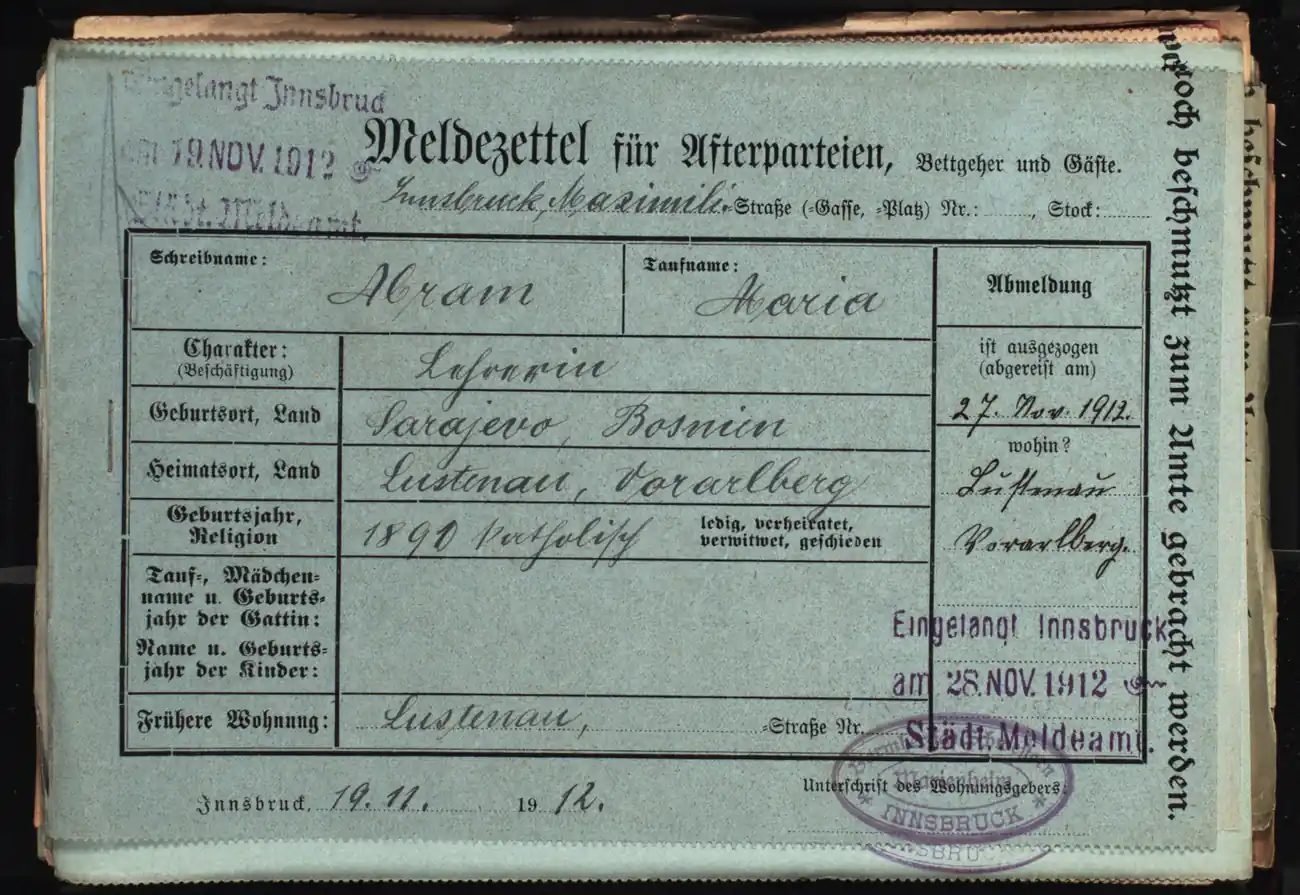 Meldezettel 0617, Vorderseite