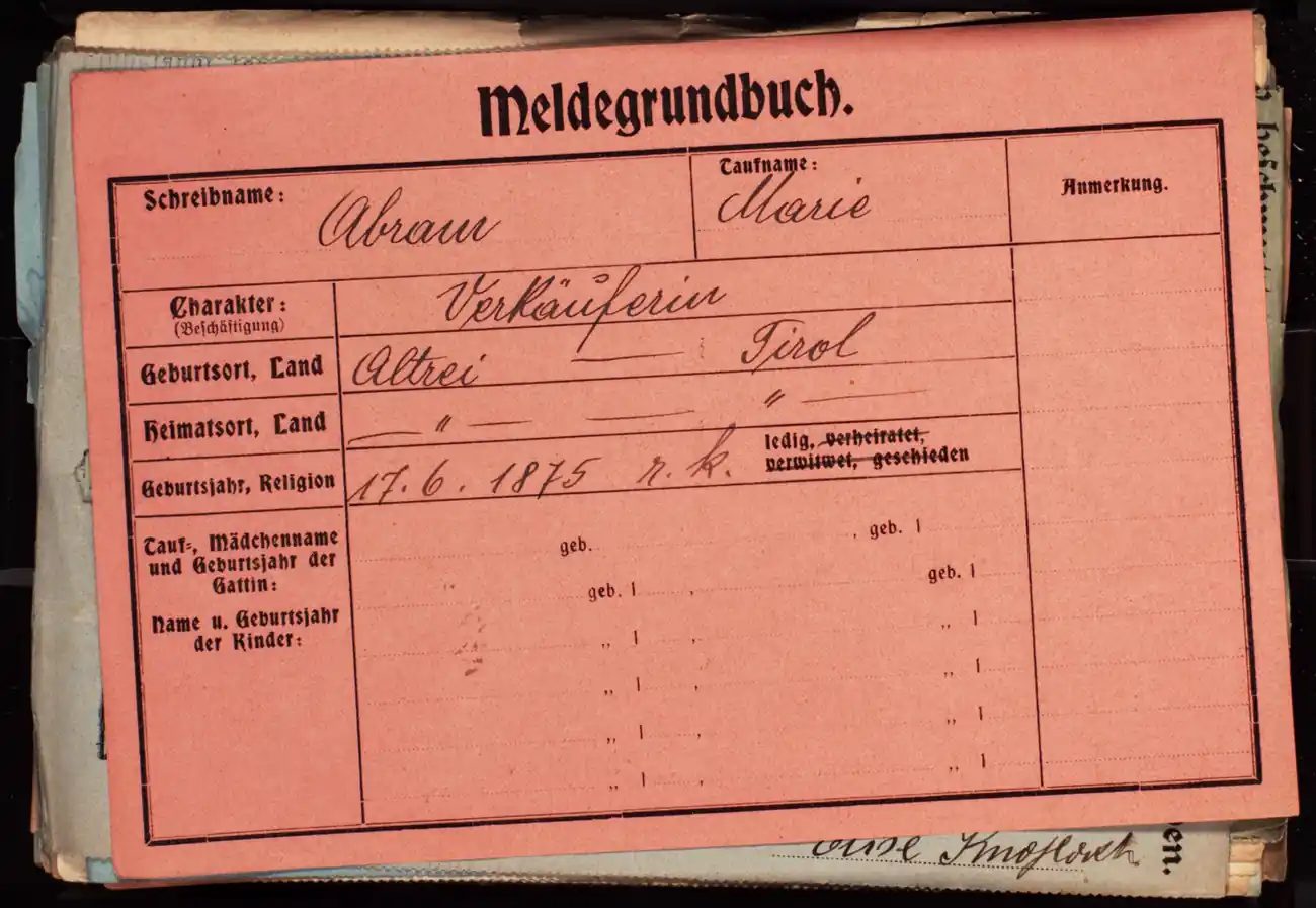 Meldezettel 0621, Vorderseite