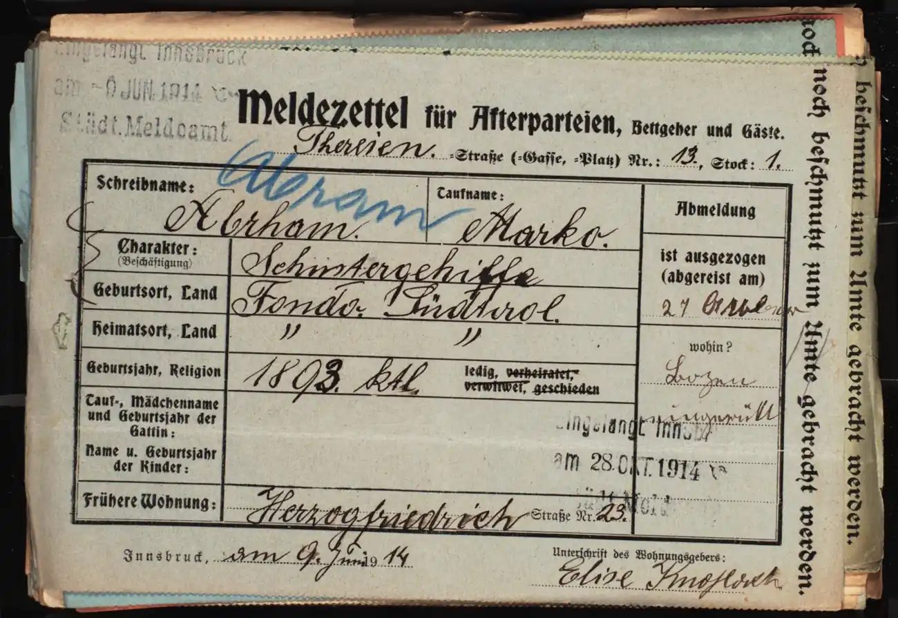 Meldezettel 0622, Vorderseite