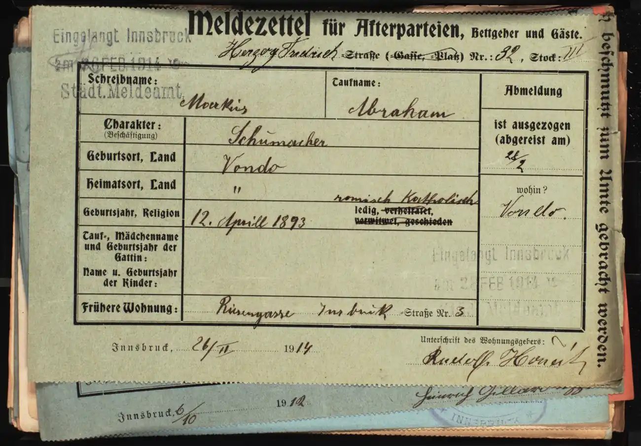 Meldezettel 0624, Vorderseite