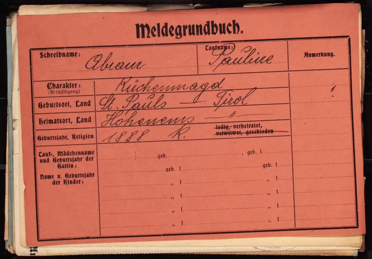 Meldezettel 0627, Vorderseite