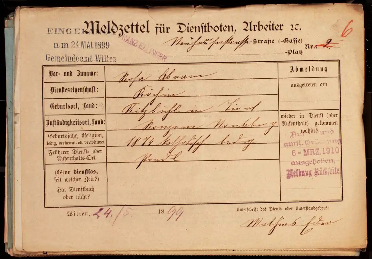 Meldezettel 0628, Vorderseite