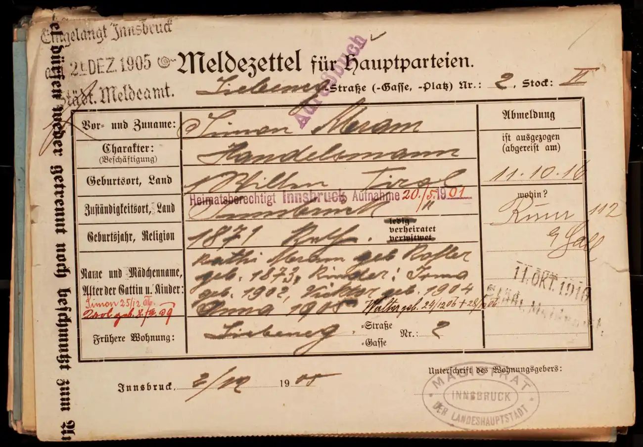 Meldezettel 0629, Vorderseite