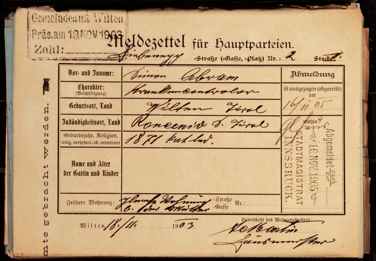 Meldezettel 0630, Vorderseite