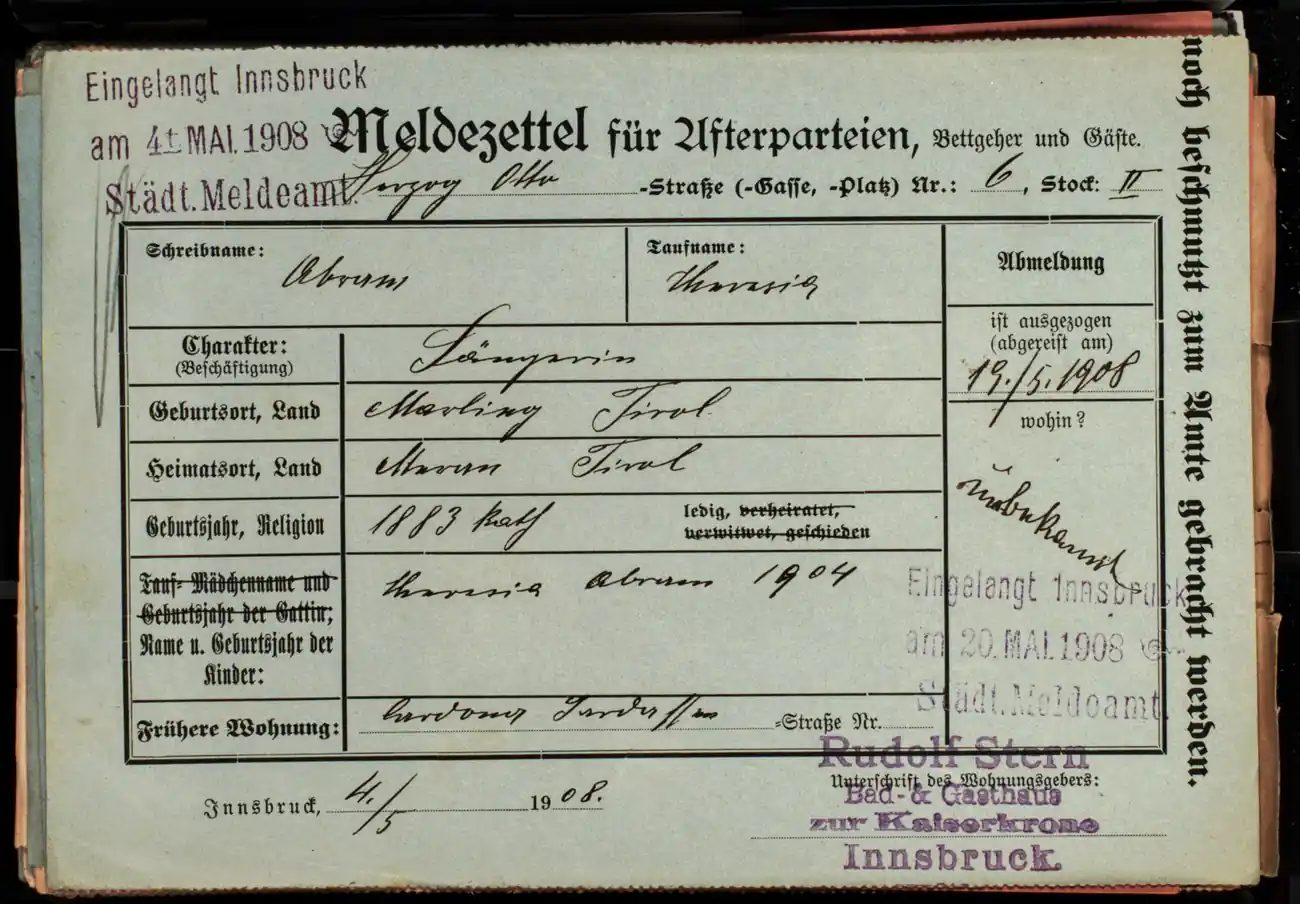Meldezettel 0631, Vorderseite