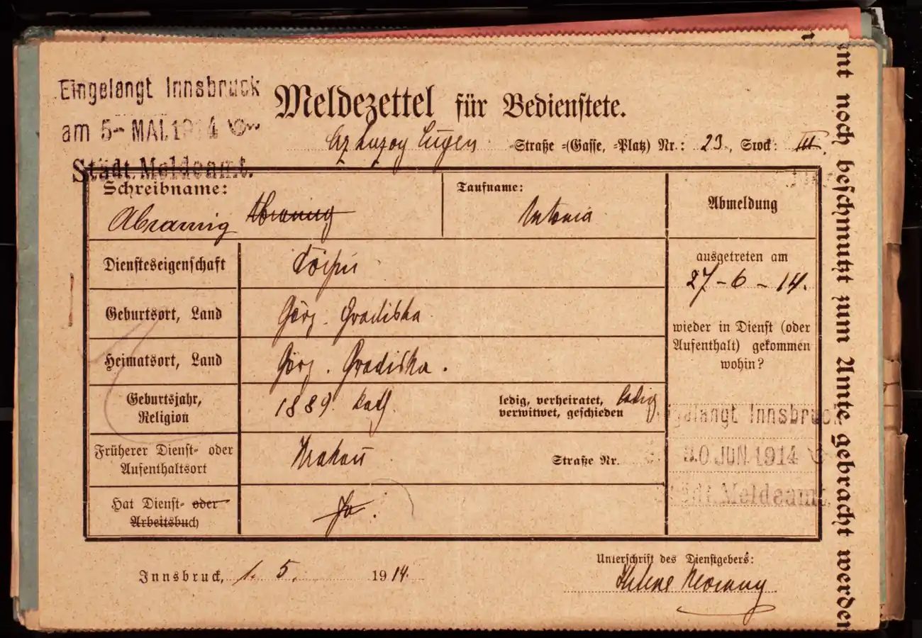 Meldezettel 0632, Vorderseite