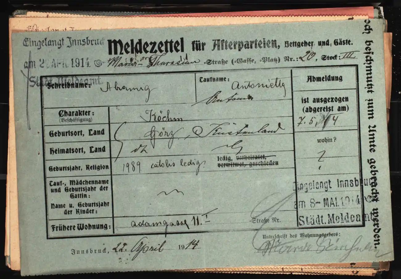 Meldezettel 0633, Vorderseite