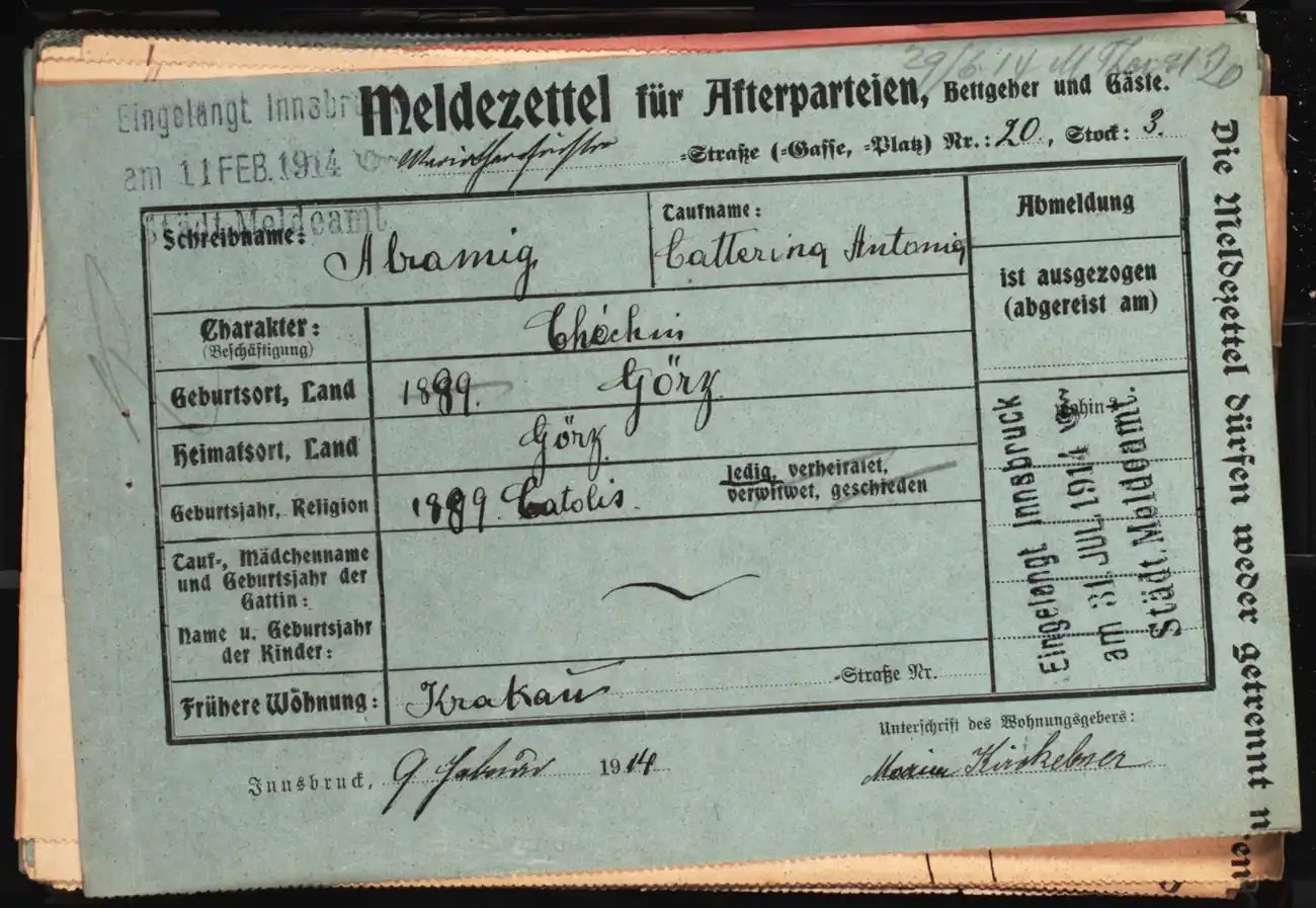 Meldezettel 0635, Vorderseite