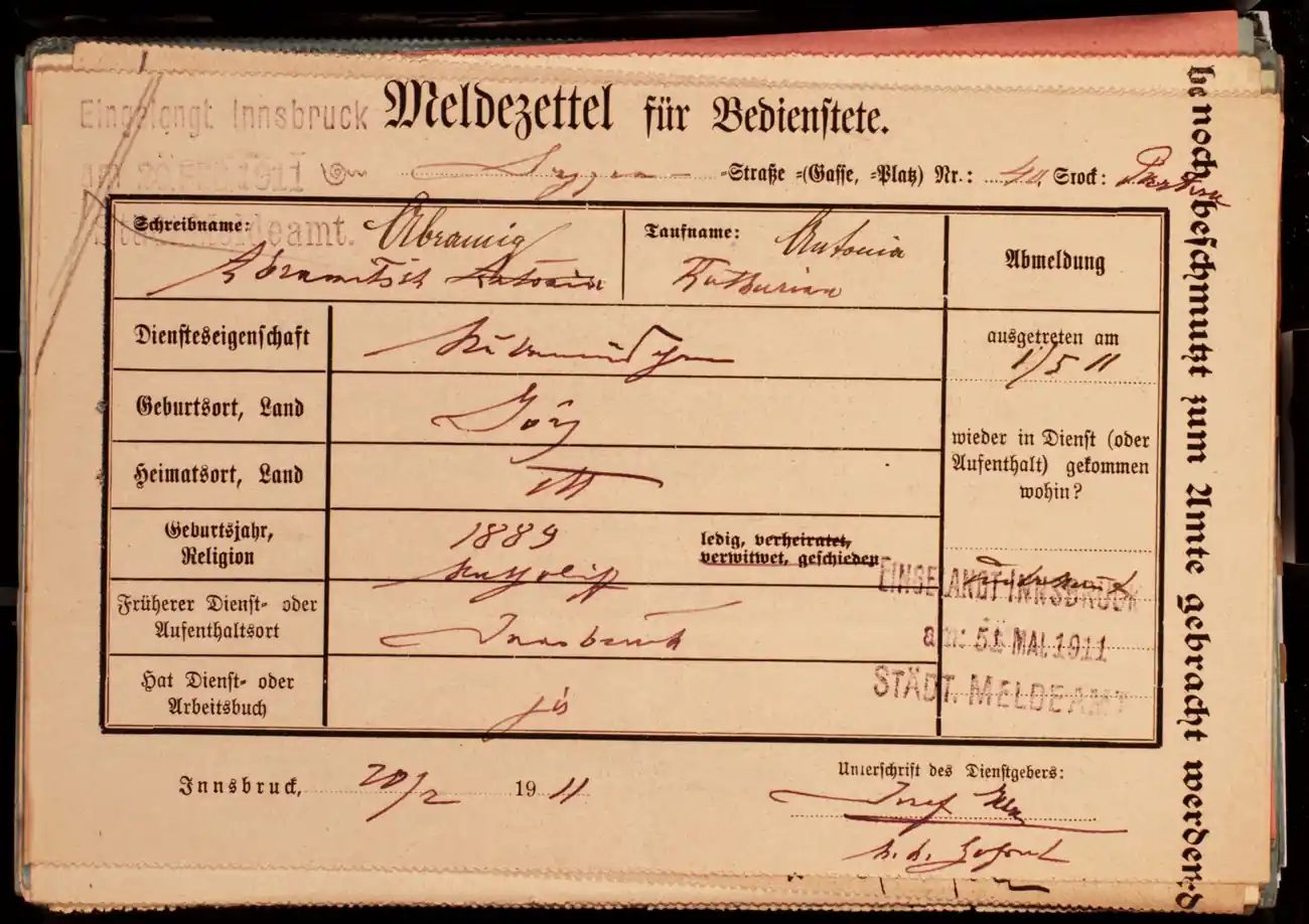 Meldezettel 0637, Vorderseite