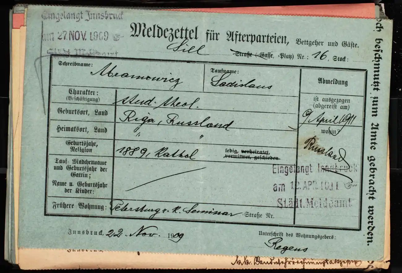 Meldezettel 0641, Vorderseite