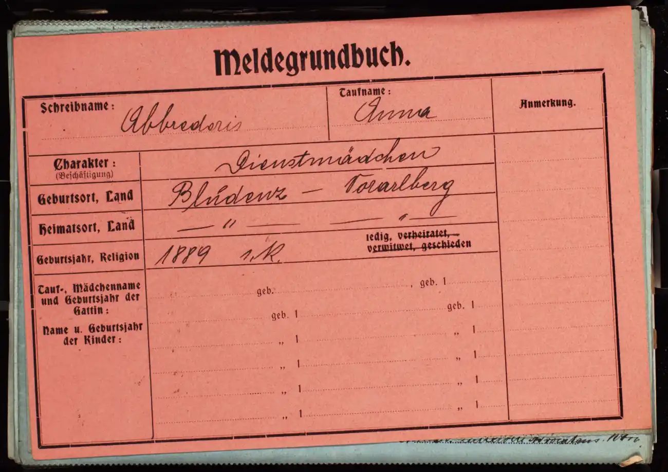 Meldezettel 0645, Vorderseite