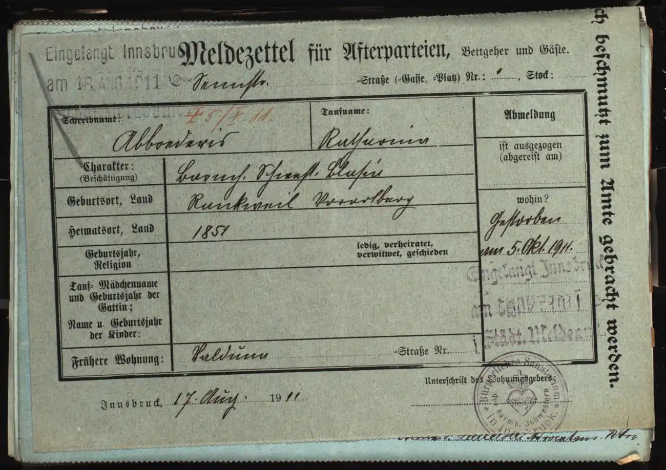 Meldezettel 0646, Vorderseite
