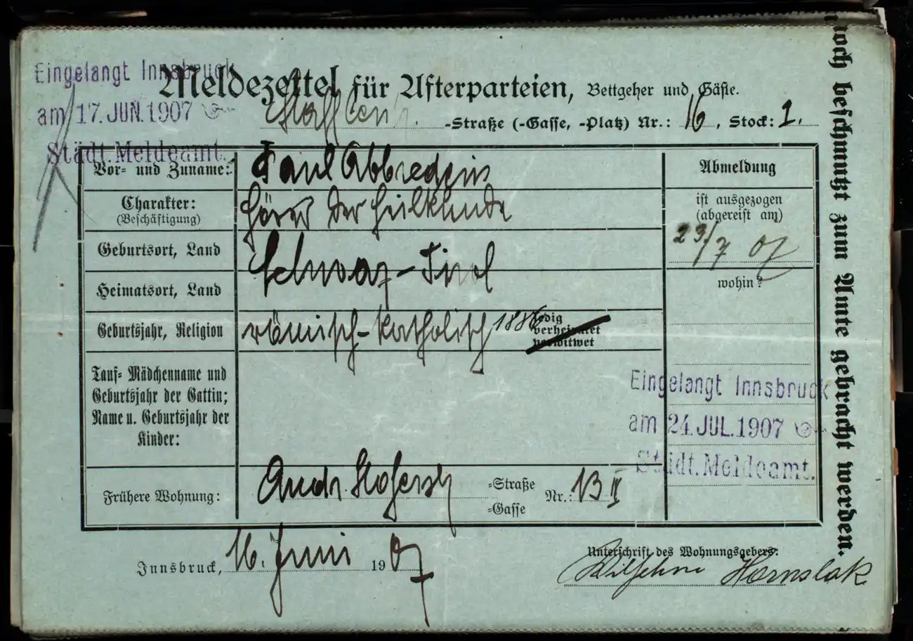 Meldezettel 0650, Vorderseite