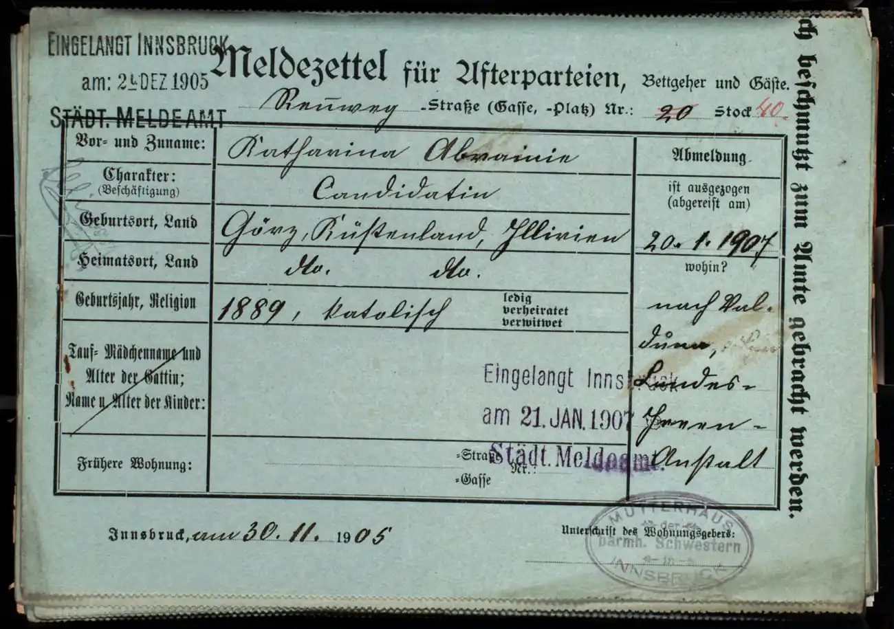 Meldezettel 0654, Vorderseite