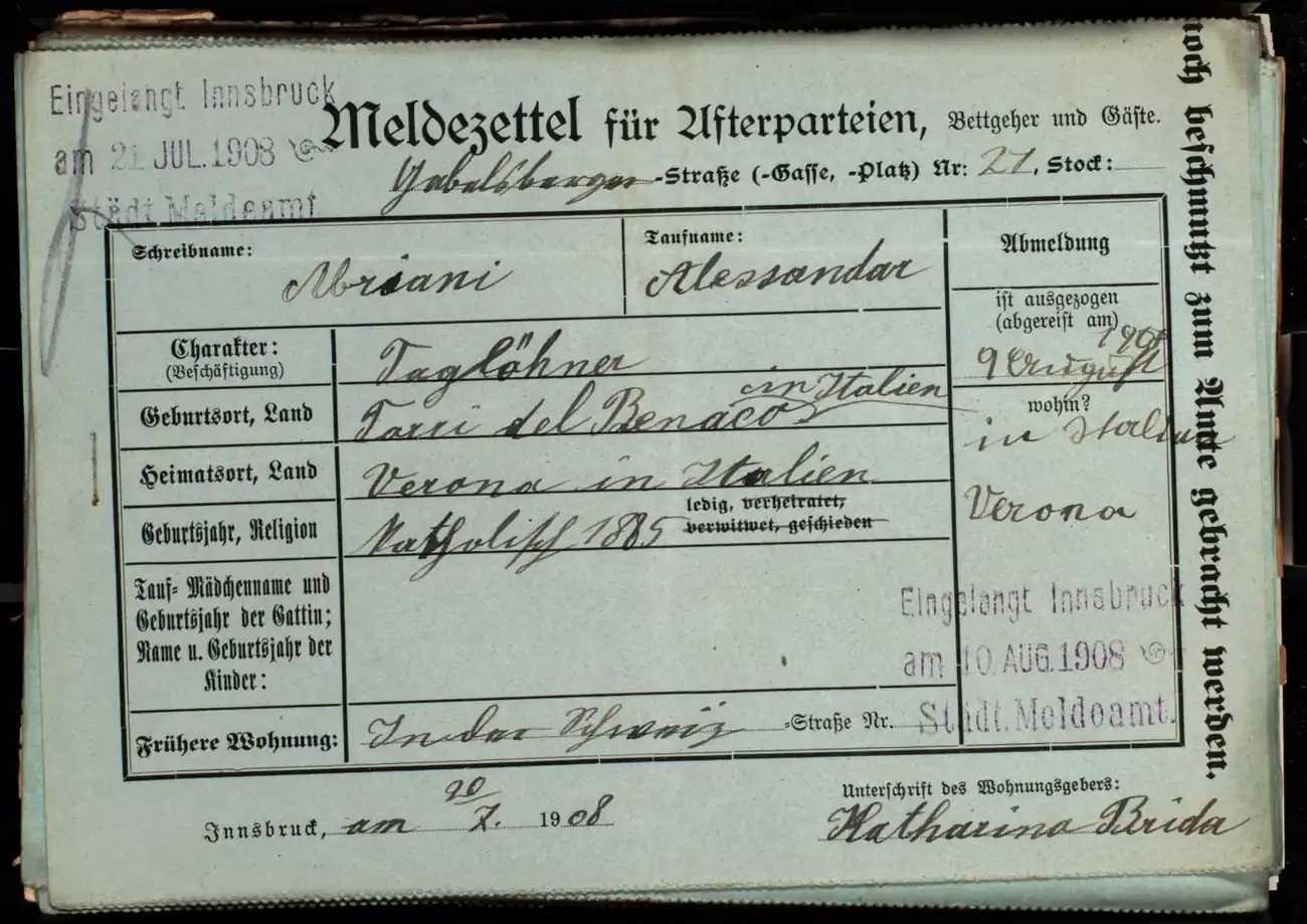 Meldezettel 0656, Vorderseite
