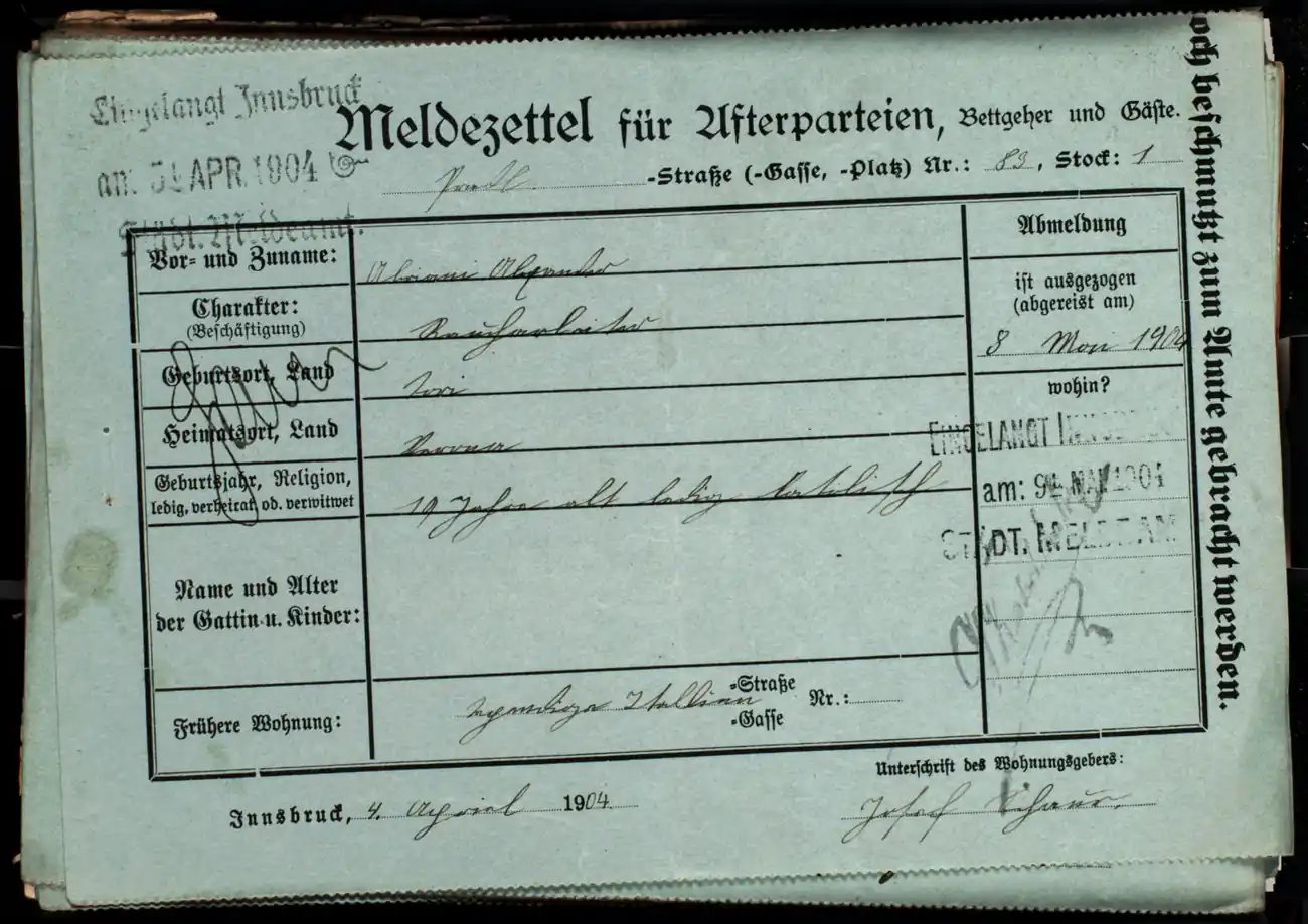 Meldezettel 0658, Vorderseite