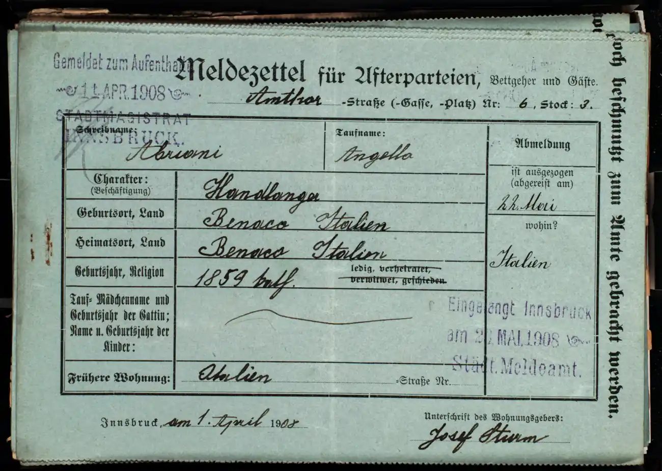 Meldezettel 0659, Vorderseite