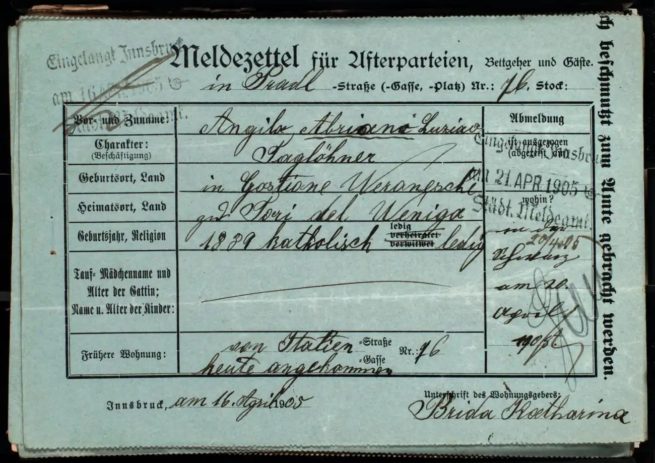 Meldezettel 0661, Vorderseite