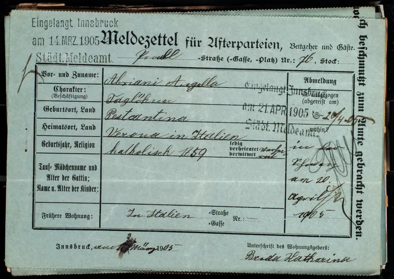 Meldezettel 0662, Vorderseite