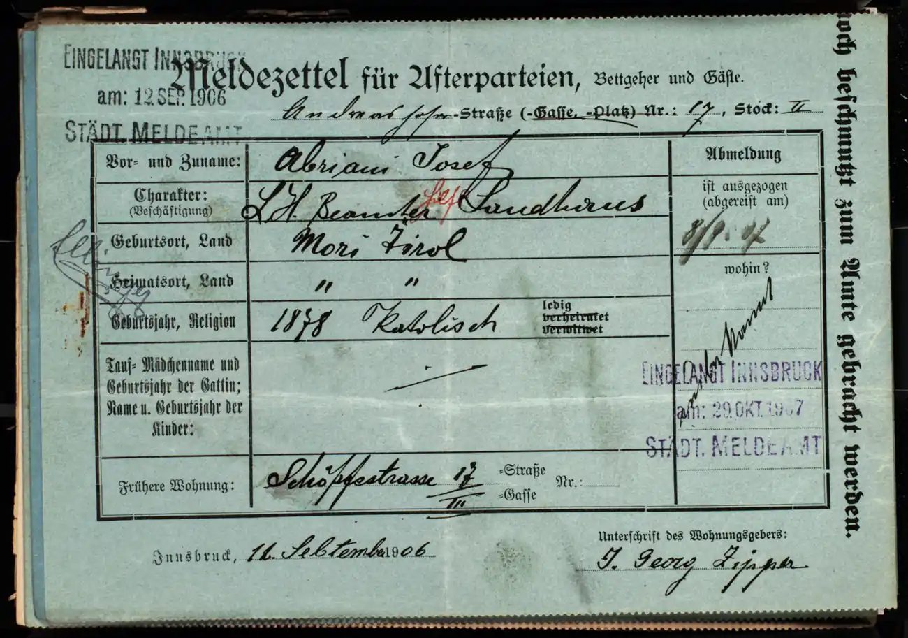 Meldezettel 0663, Vorderseite