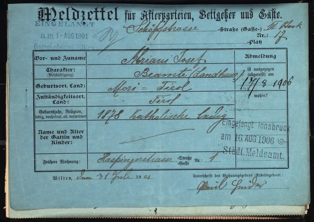 Meldezettel 0664, Vorderseite