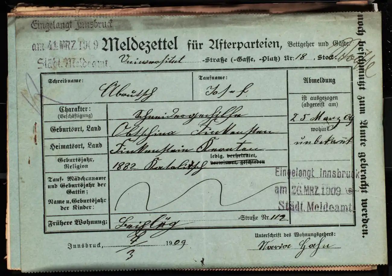 Meldezettel 0665, Vorderseite