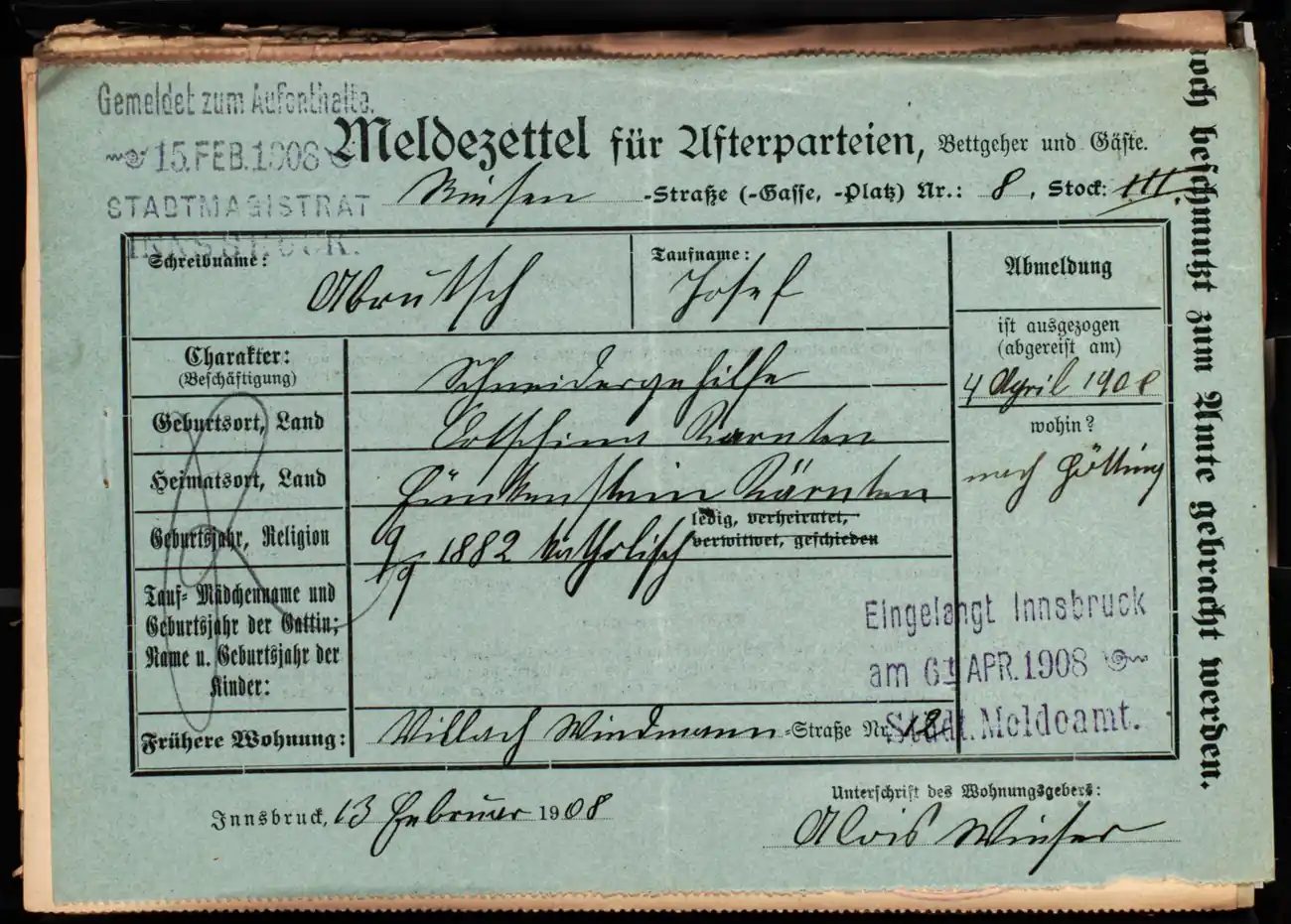 Meldezettel 0666, Vorderseite