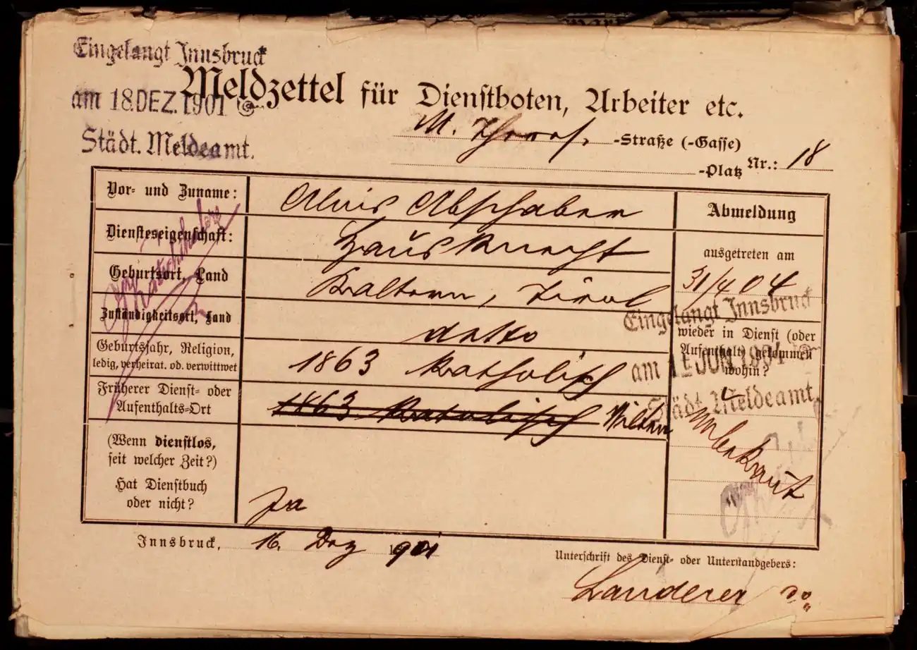 Meldezettel 0672, Vorderseite
