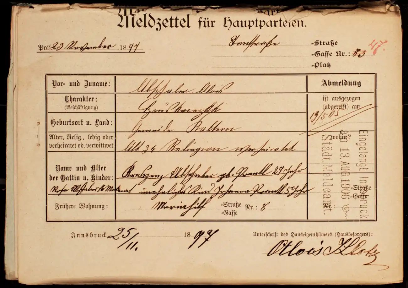 Meldezettel 0673, Vorderseite