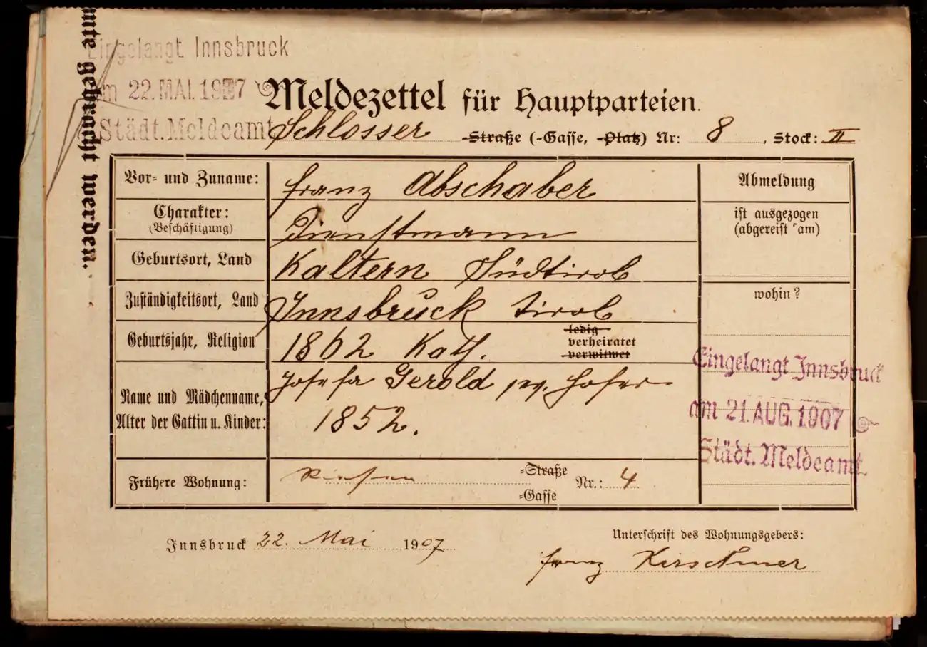 Meldezettel 0675, Vorderseite