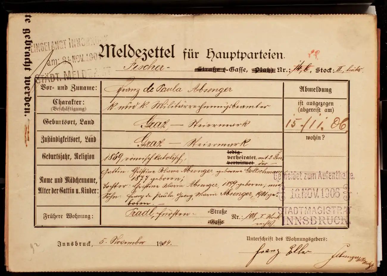 Meldezettel 0682, Vorderseite