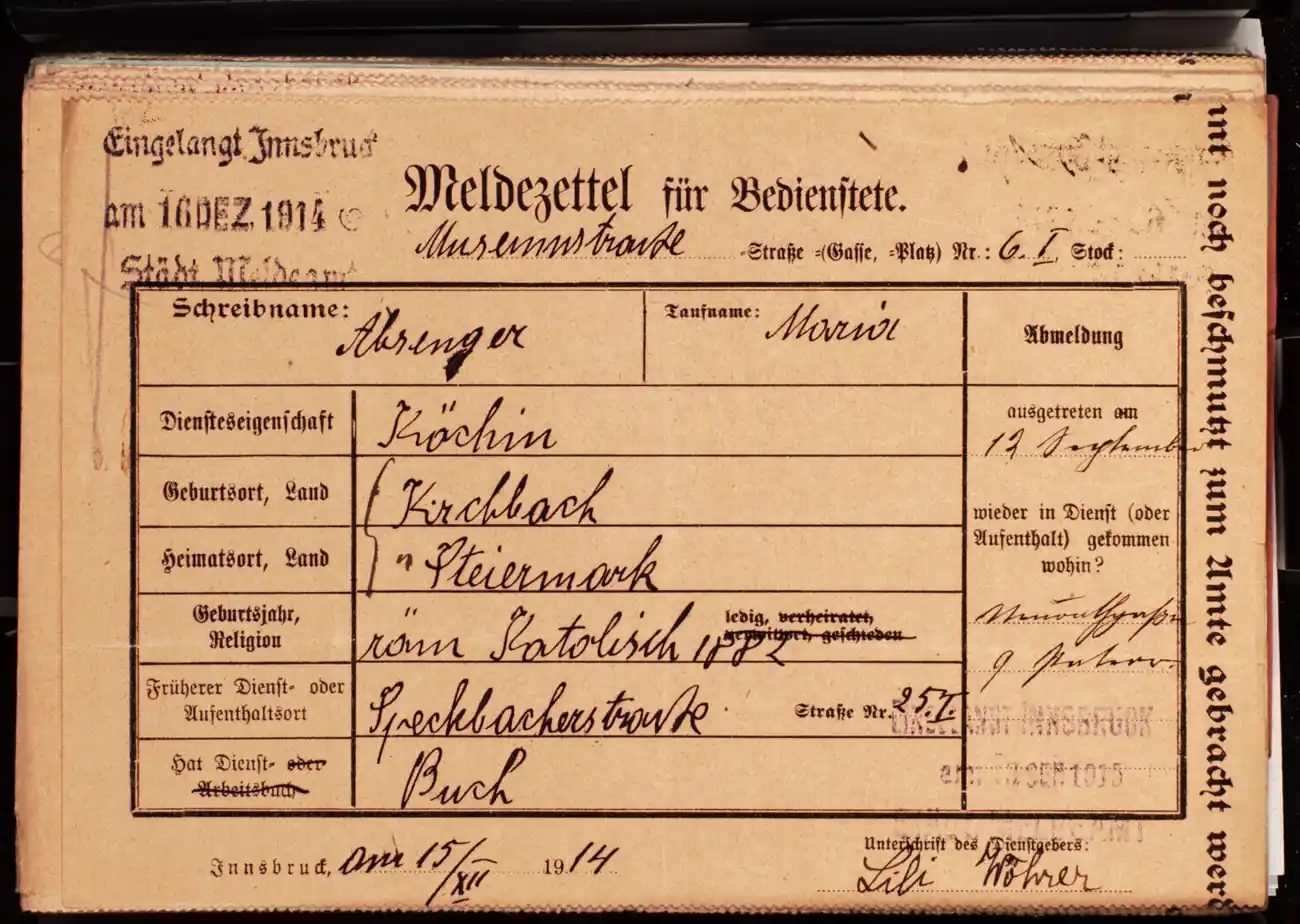 Meldezettel 0684, Vorderseite