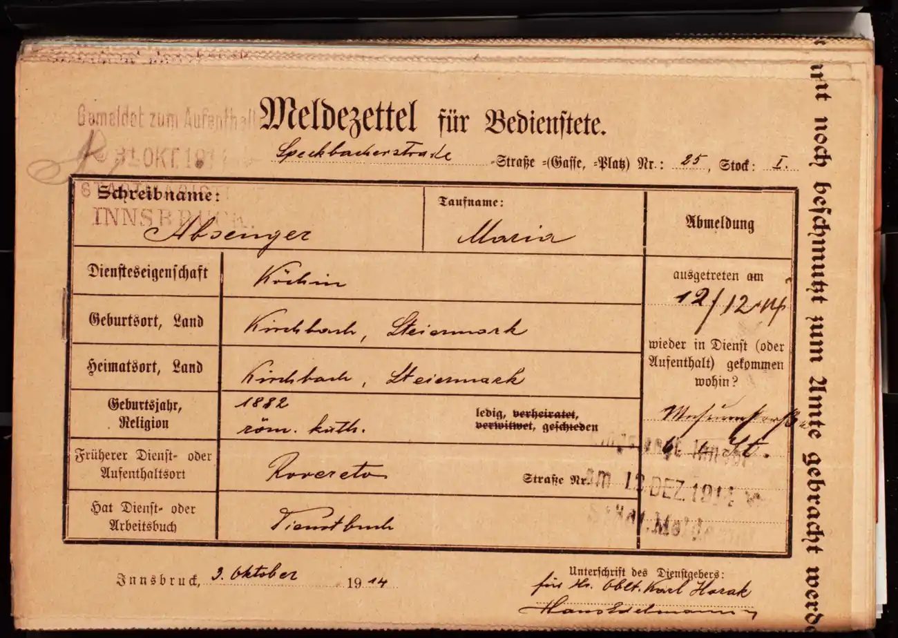 Meldezettel 0685, Vorderseite