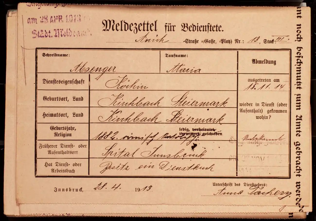 Meldezettel 0686, Vorderseite