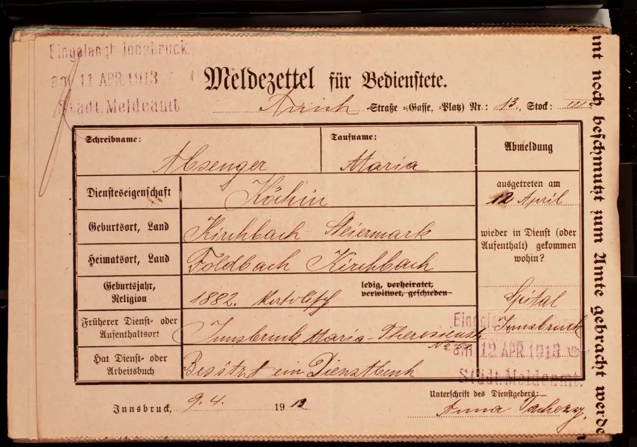 Meldezettel 0687, Vorderseite