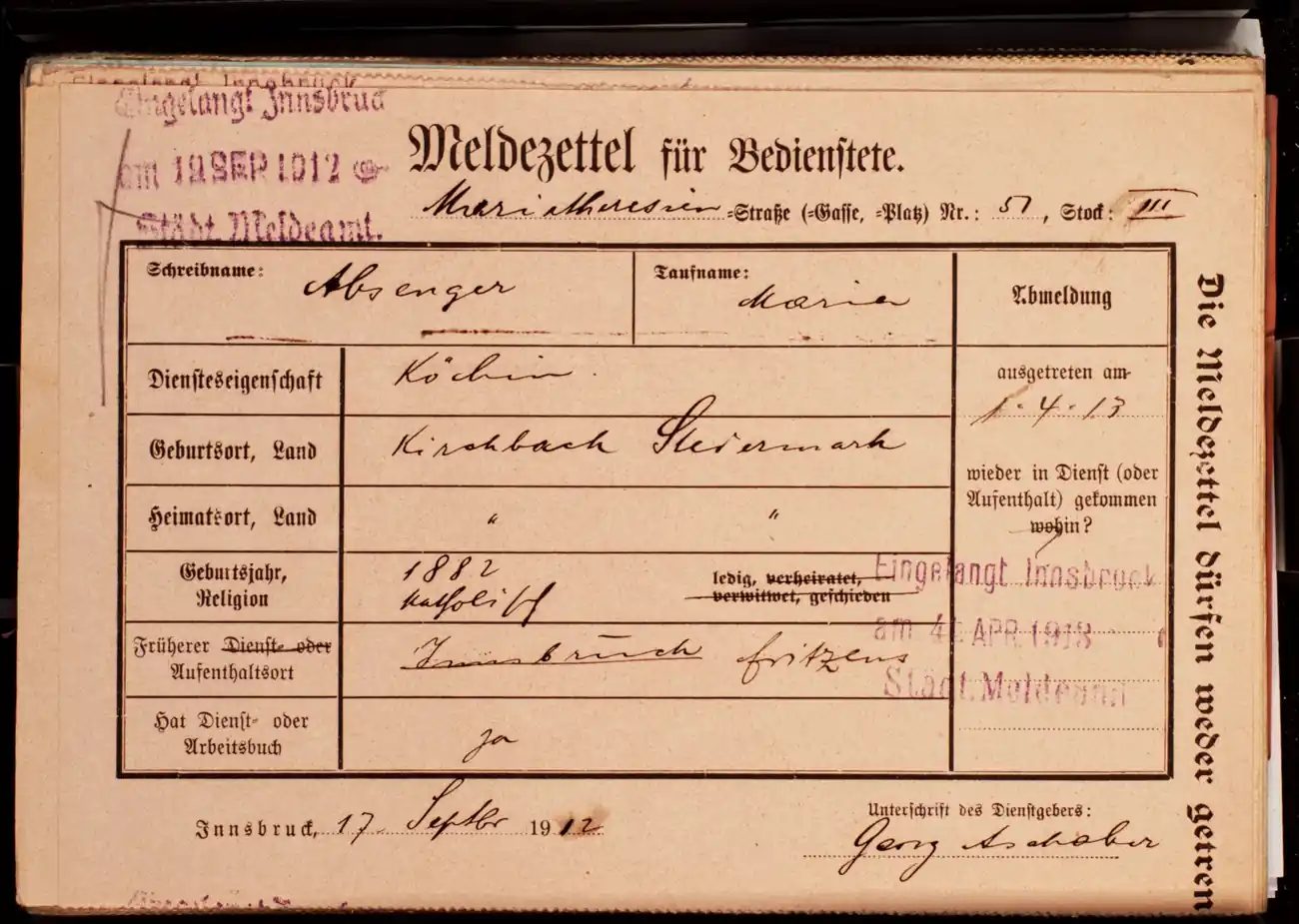Meldezettel 0688, Vorderseite