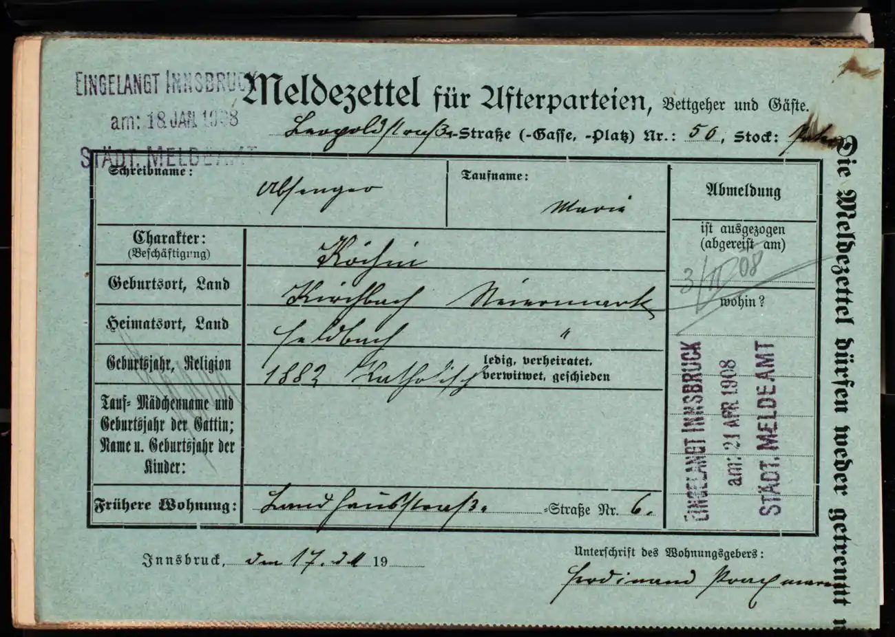 Meldezettel 0694, Vorderseite