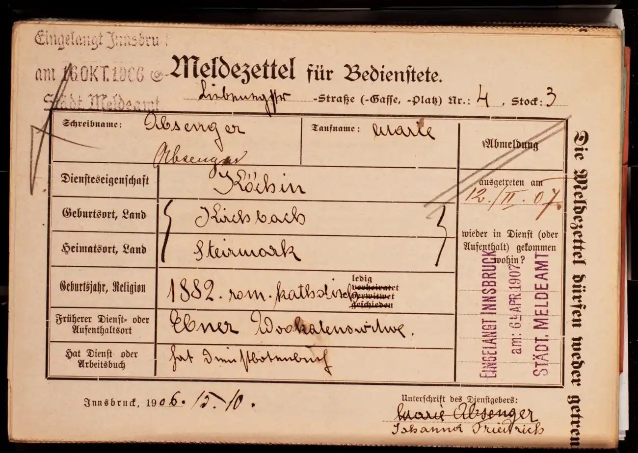 Meldezettel 0695, Vorderseite