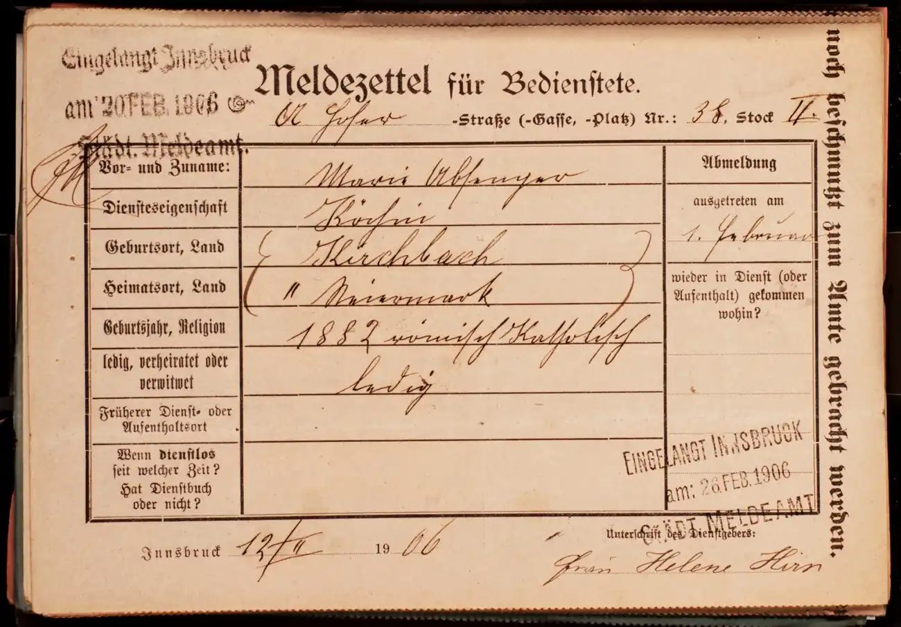 Meldezettel 0697, Vorderseite